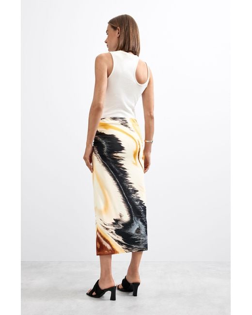 Desigual Yellow Knit Printed Skirt, Viscose