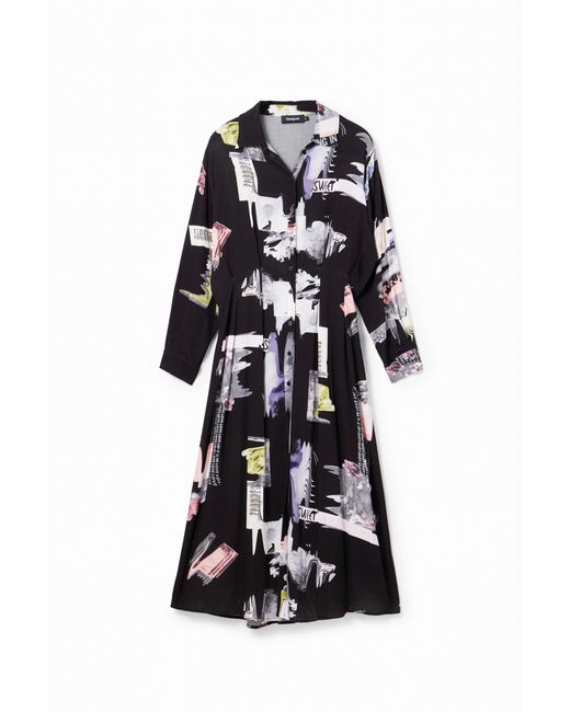 Desigual Black Midi Shirt Dress, Viscose