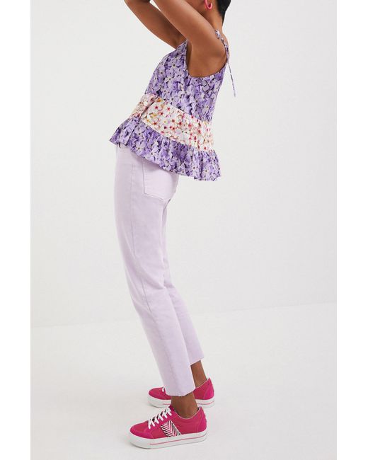 Desigual Purple Floral Strap Top, Viscose