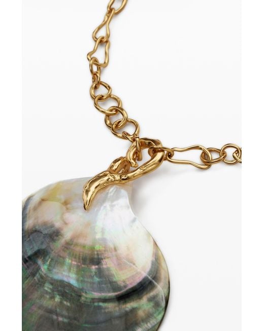 Desigual White Plated Mother-Of-Pearl Shell Pendant Zalio
