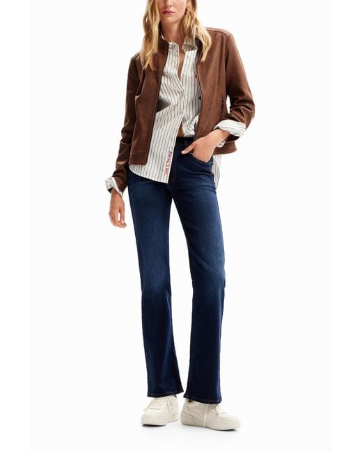 Desigual Blue Slim Biker Jacket, Polyester