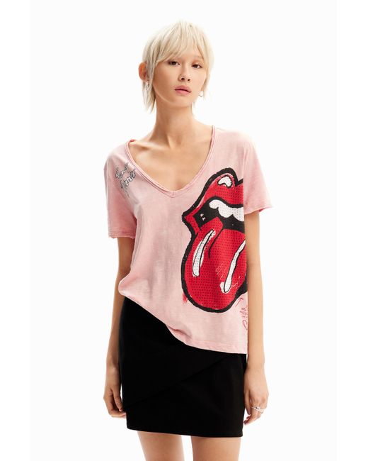 Desigual Red Rhinestone The Rolling Stones T-shirt