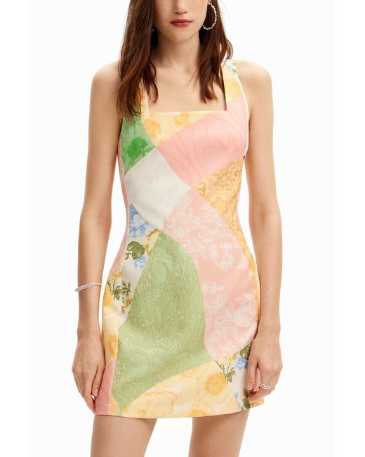 Desigual Metallic Short Floral Dress, Polyester