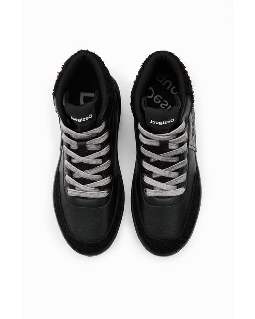 Desigual Black Faux-Sheepskin High-Top Sneakers