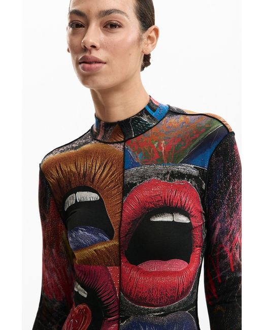 Desigual Red Long-Sleeved T-Shirt With High Neck, Viscose