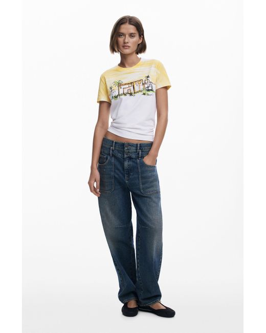 Desigual Orange Short-Sleeve Palm Tree T-Shirt