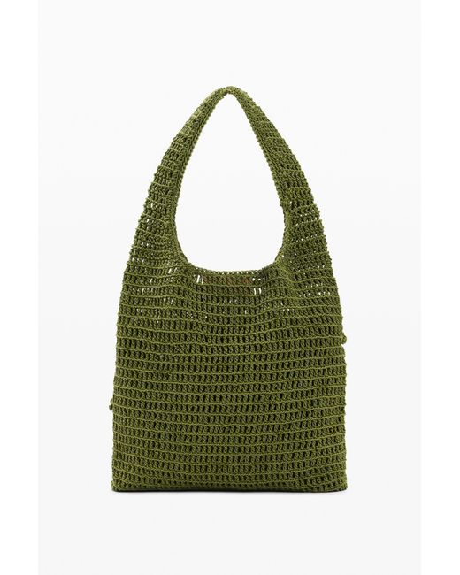 Desigual Green Crochet Bag With Flowers, Cotton