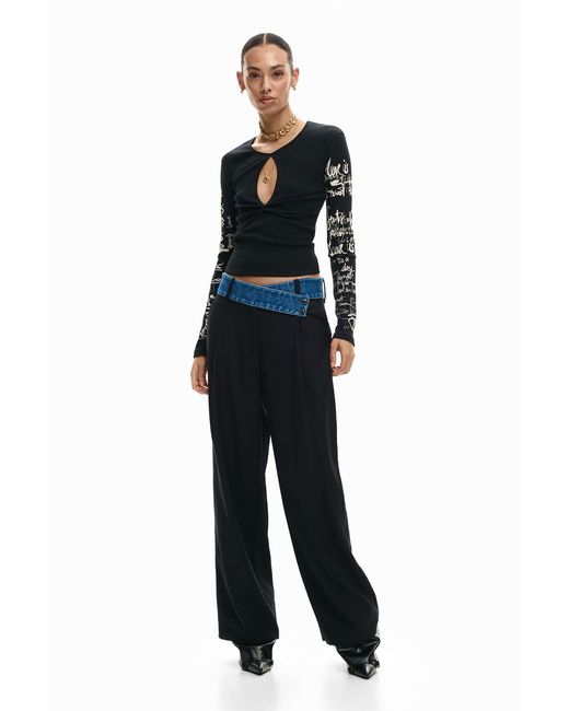 Desigual Black T-Shirt Opening Lettering, Cotton