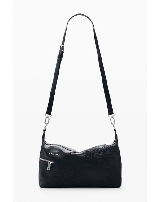 Desigual Black Medium Bag With Embroidery, Polyurethane