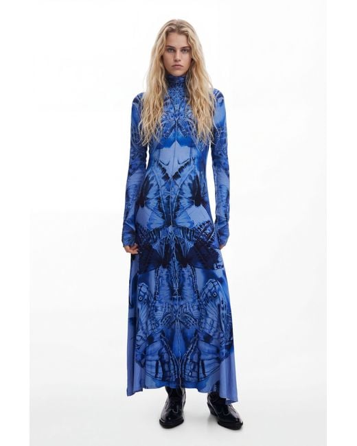 Desigual Butterfly Midi Dress, Viscose in Blue | Lyst