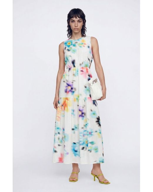 Desigual White Long Blurry Cut-Out Dress, Polyester