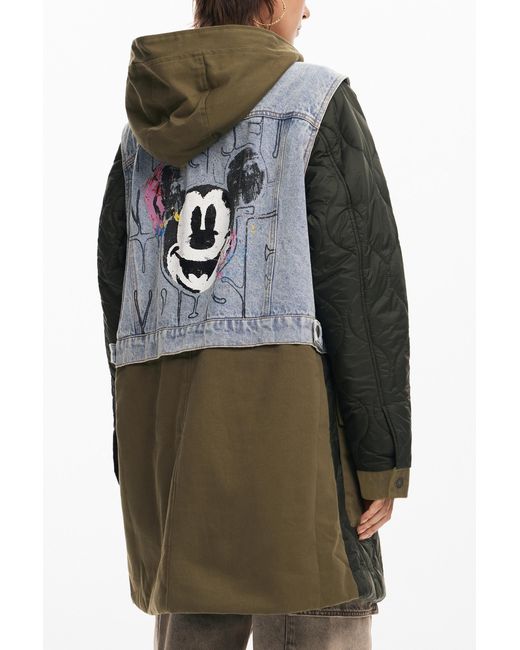 Desigual Blue Hybrid Parka With Mickey Hood, Cotton