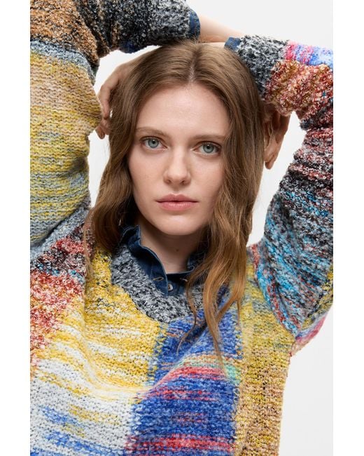 Desigual Blue Chunky Knit Cropped Sweater