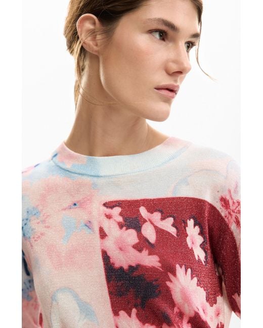 Desigual Red Fine Knit Collage Sweater