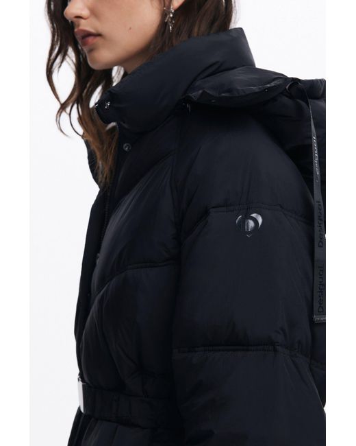 Desigual Blue Long Padded Coat, Polyamide