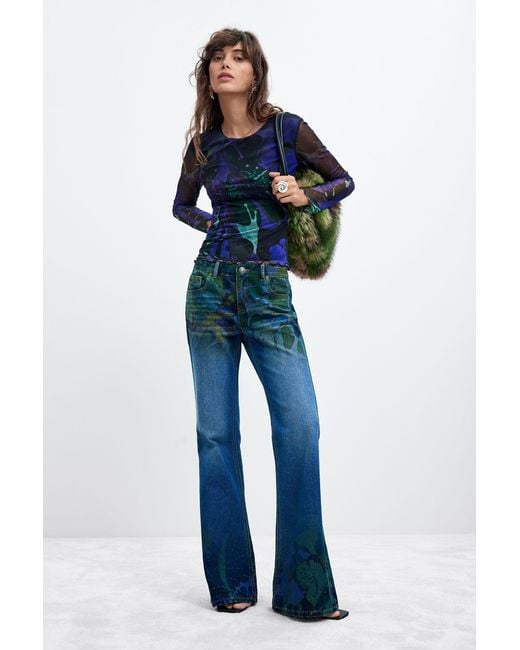 Desigual Blue Printed Tulle T-Shirt M. C. Lacroix, Polyester