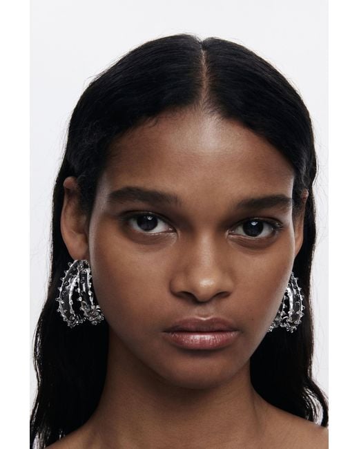Desigual Black Crystal Hoop Earrings Zalio, Glass