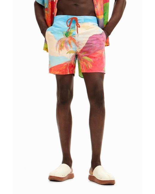 Desigual Blue Tropical Island Swimsuit, Polyester for men