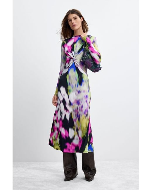 Desigual White Long Printed Dress M. C. Lacroix, Viscose