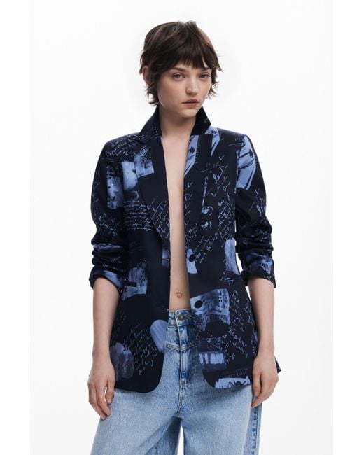 Desigual Blue Collage Print Blazer