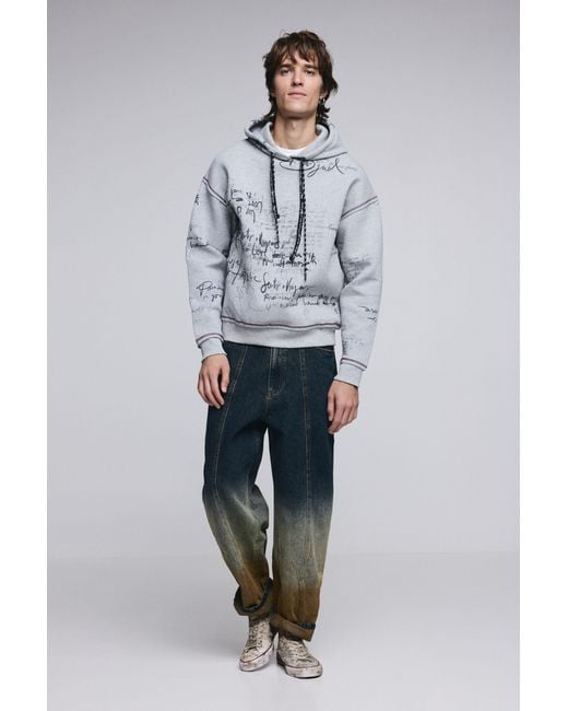 Desigual Gray Hooded Lettering Sweatshirt for men