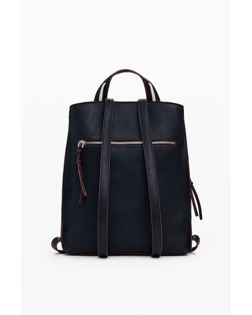 Desigual Blue Large Faux Leather Effect Backpack With Topstitching