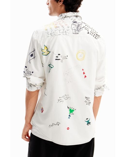Desigual White Illustrated Shirt With Messages, Cotton for men