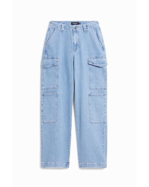Desigual Blue Cargo Jeans, Cotton