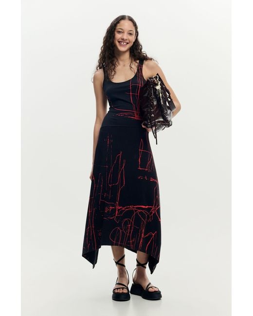 Desigual Blue Asymmetric Sleeveless Dress, Cotton