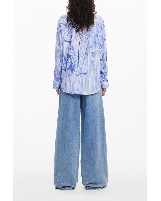 Desigual Blue Oversized Arty Shirt, Cotton