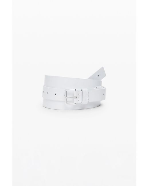 Desigual White Plain Double Belt, Cow Split Leather