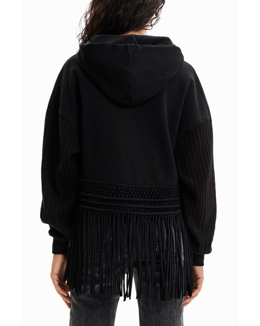 Desigual Black Oversize Fringe Hoodie