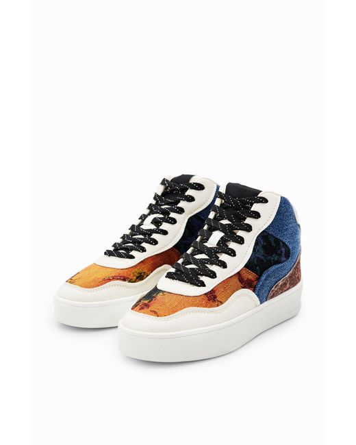 Desigual Blue Patchwork Mid-Top Sneakers