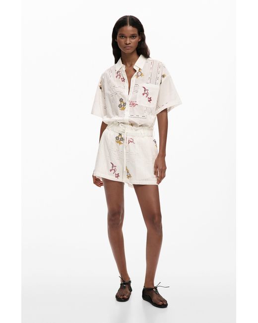 Desigual Natural Embroidered Shorts, Cotton