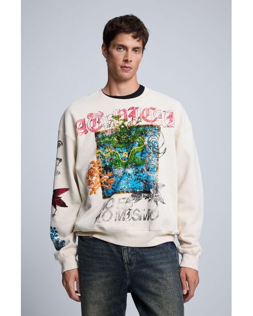 Desigual Gray Printed Sweatshirt Japan, Cotton for men