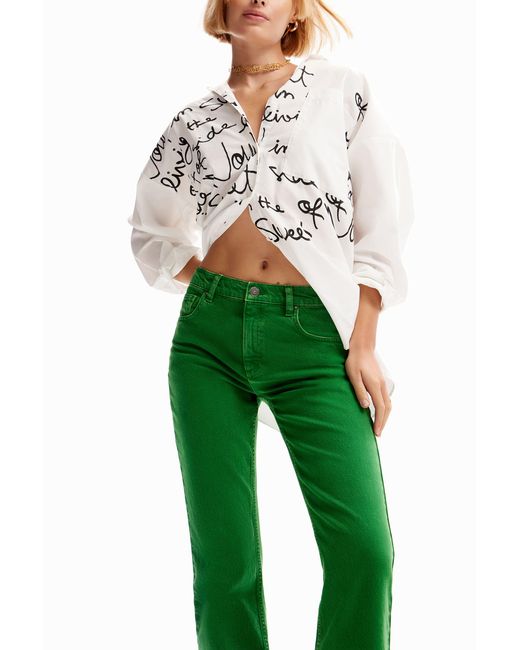 Desigual Green Plain Flare Jeans, Cotton