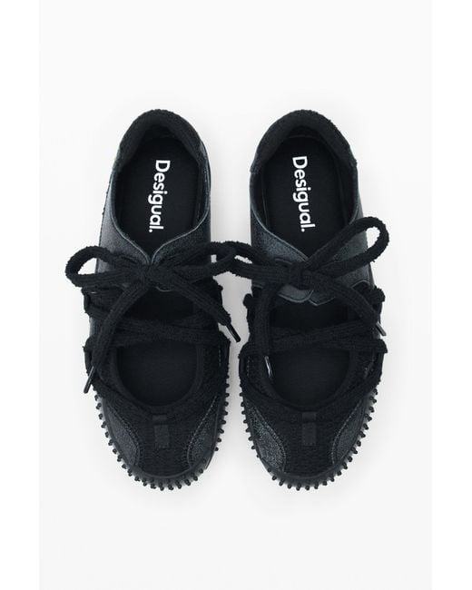 Desigual Black Leather Lace-Up Sneaker, Cow Leather