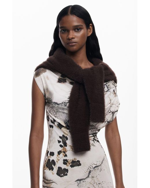 Desigual Brown 2-In-1 Slip Dress Animal Print, Polyester
