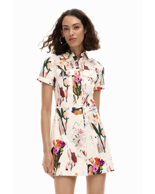 Desigual White Short Collage Dress