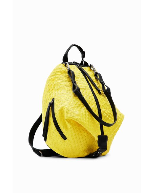 Desigual Yellow Small Geometric Backpack, Polyurethane
