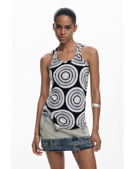 Desigual White Sleeveless Spiral T-Shirt