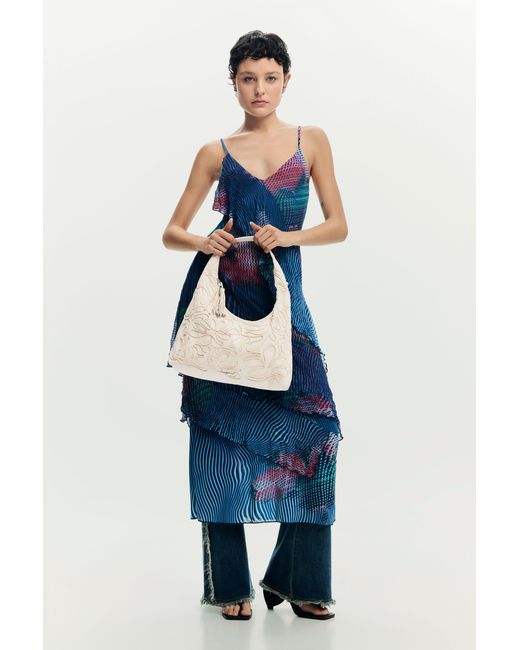 Desigual White Large Canvas Flower Bag