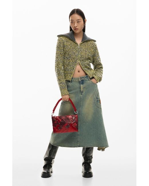 Desigual Red Medium Square Snake Bag, Polyurethane