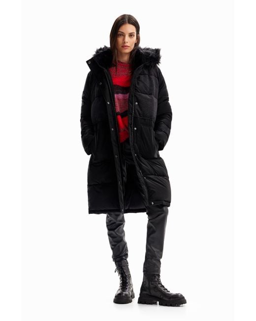 Desigual Mujer Outlet Abrigo Acolchado Largo Desigual Para Mujer