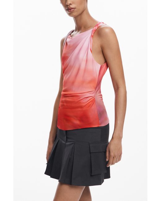 Desigual Red Tie-Dye Tank Top, Viscose
