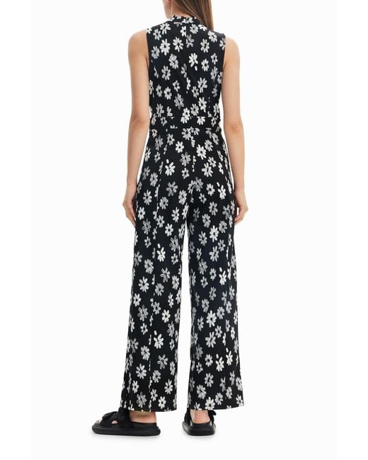 Desigual White Contrast Floral Jumpsuit, Polyester
