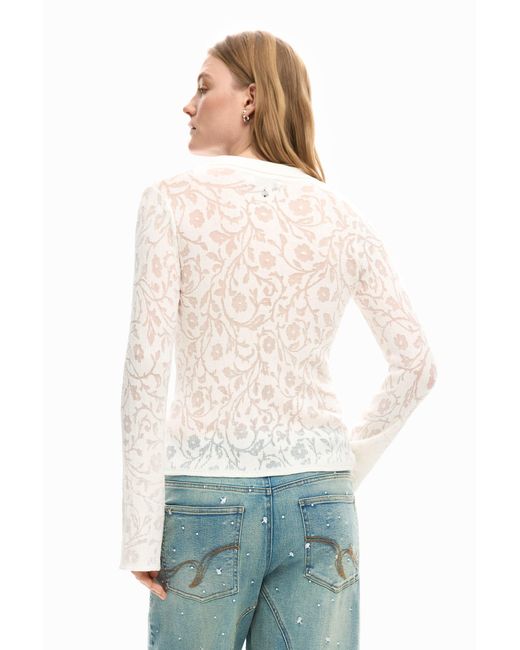 Desigual White Long Sleeve Knit Shirt