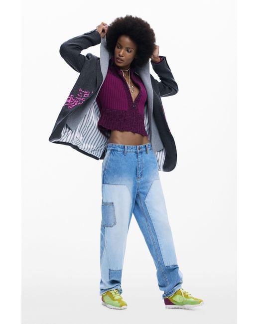 Desigual Blue Combined Hooded Blazer