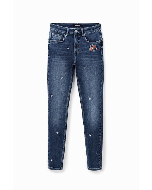 Desigual Blue Flower Skinny Push-Up Jeans, Cotton