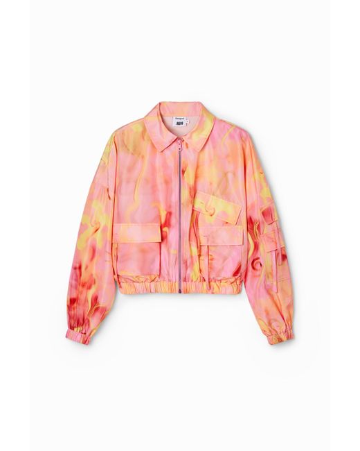 Desigual Orange Oversize-Jacke Blumen Collina Strada